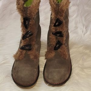 EARTH SHOE brown leather and faux fur boots sz 6.5